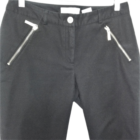 Michael Kors Black Straight Leg Pant Gold Tone Zip - Picture 3 of 8